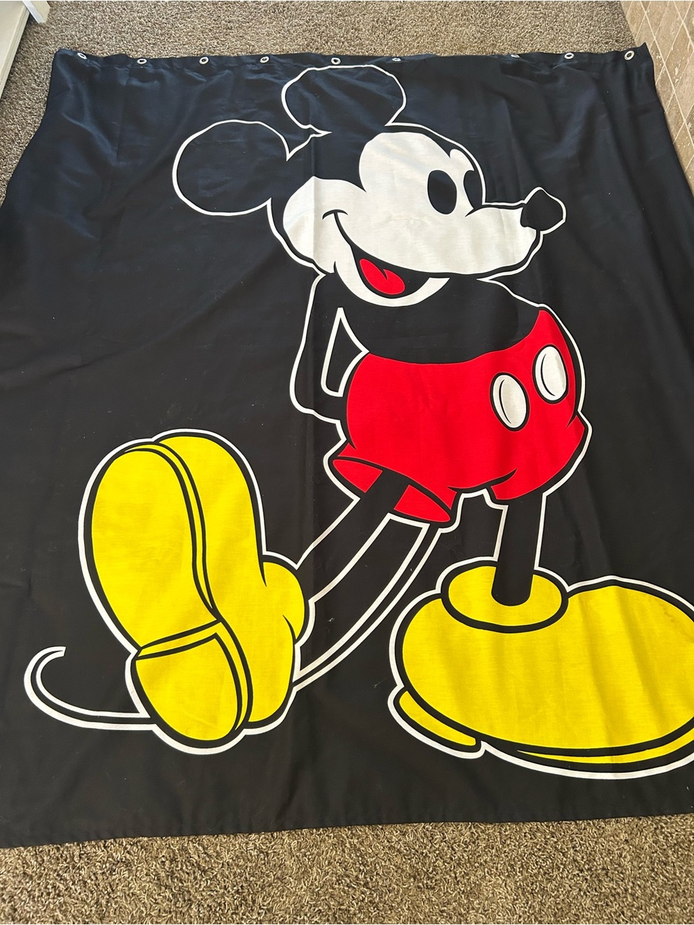 Disney Mickey Mouse Shower Curtain 72”x72” Black w/ Red Yellow Mickey